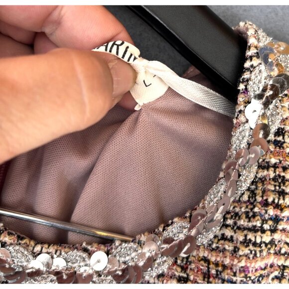 Tweed Sleeveless Dress With Sequin Embellished Collar & Keyhole - L - (1411) - Picture 7 of 9